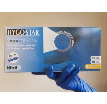 Gants power grip extra longs bleus non poudrés hygostar bte de 50