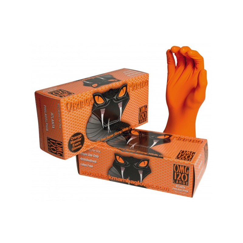 Boîte de 50 gants nitrile non poudrés GoGrip avec picot 8,5gr. Coloris  orange. Taille M ≡ CALIPAGE