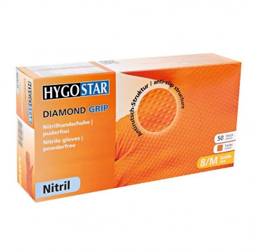 Gants nitrile orange non poudrés hygostar diamond grip