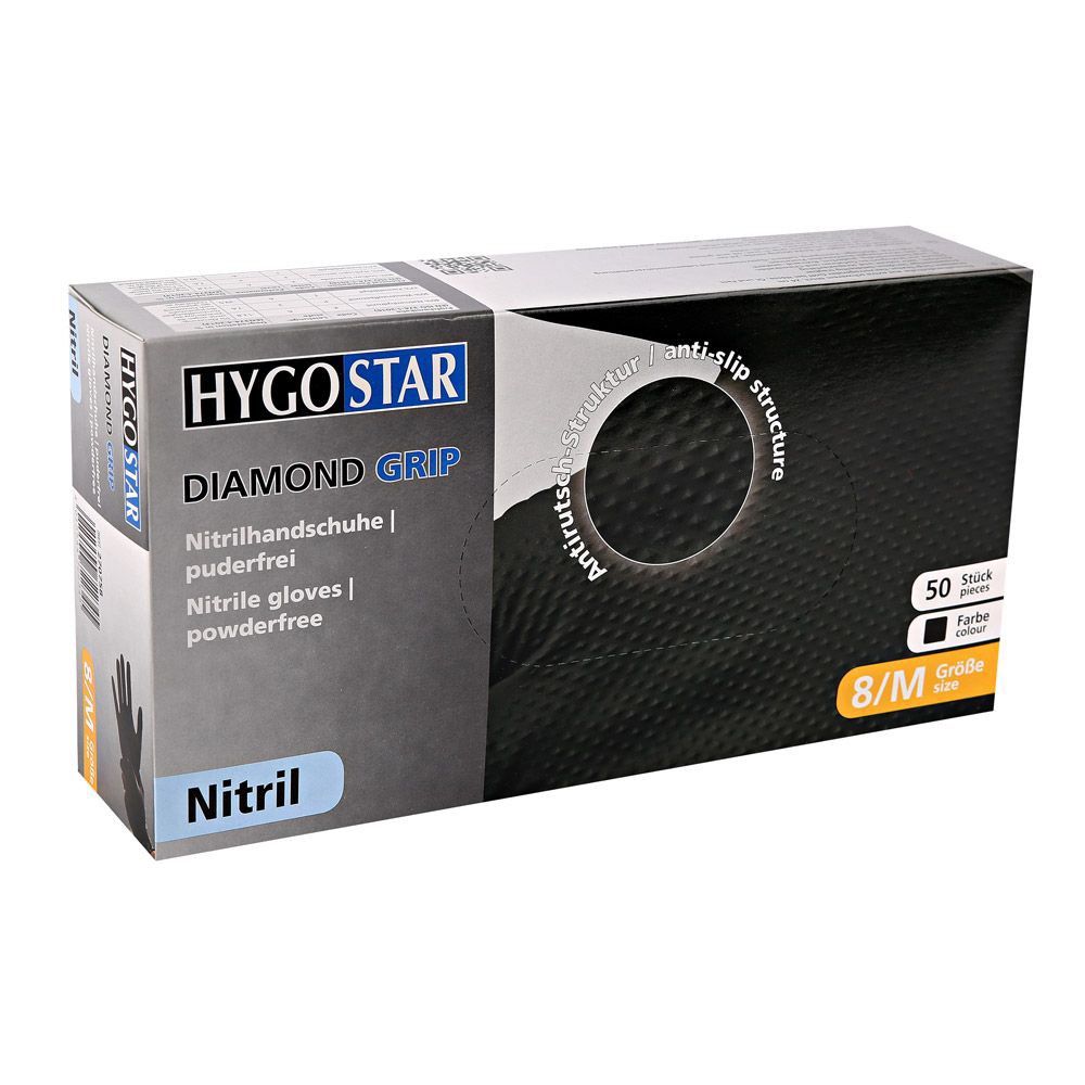 Gants Nitrile Extra Épais DiamondGrip - 50 Pièces Noir/Orange (Taille M)