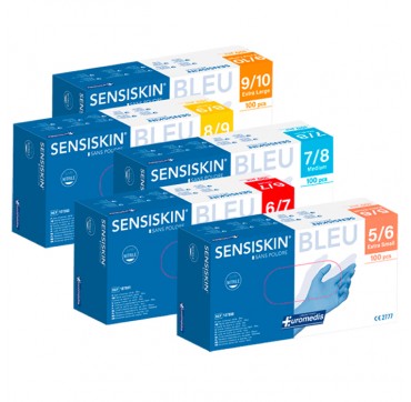 Gants nitrile bleu non poudrés sensiskin euromedis