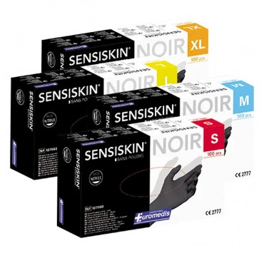 Gants nitrile noir non poudrés sensiskin euromedis