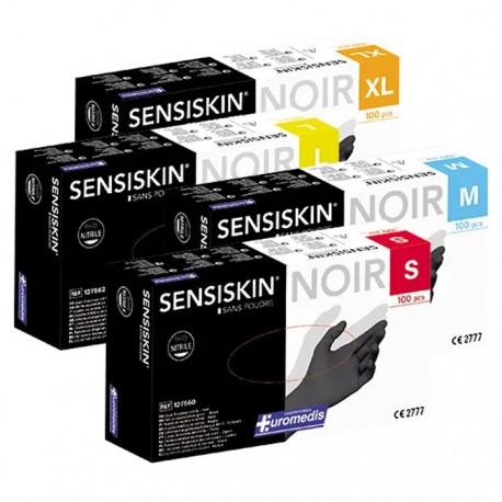 Gants nitrile noir non poudrés sensiskin euromedis