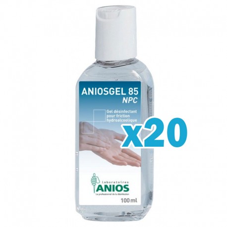 Gel hydroalcoolique aniosgel 85 npc : pack de 20 flacons de 100 ml