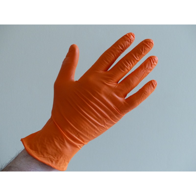 Gant nitrile orange extra fort avec picots 8,6 gr.